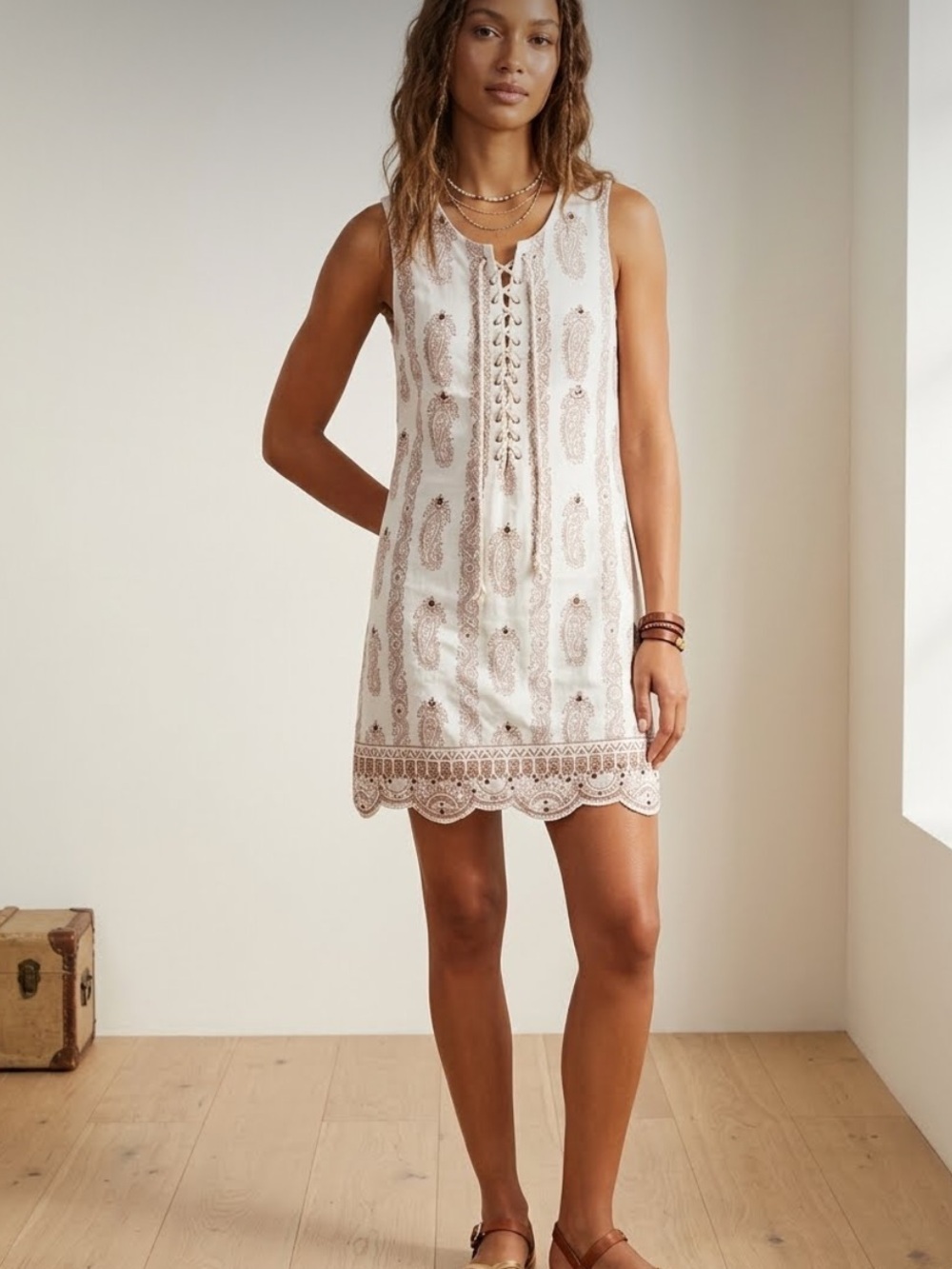 Guess Aubry Cream Lace-Up Paisley Mini Fairy Dress